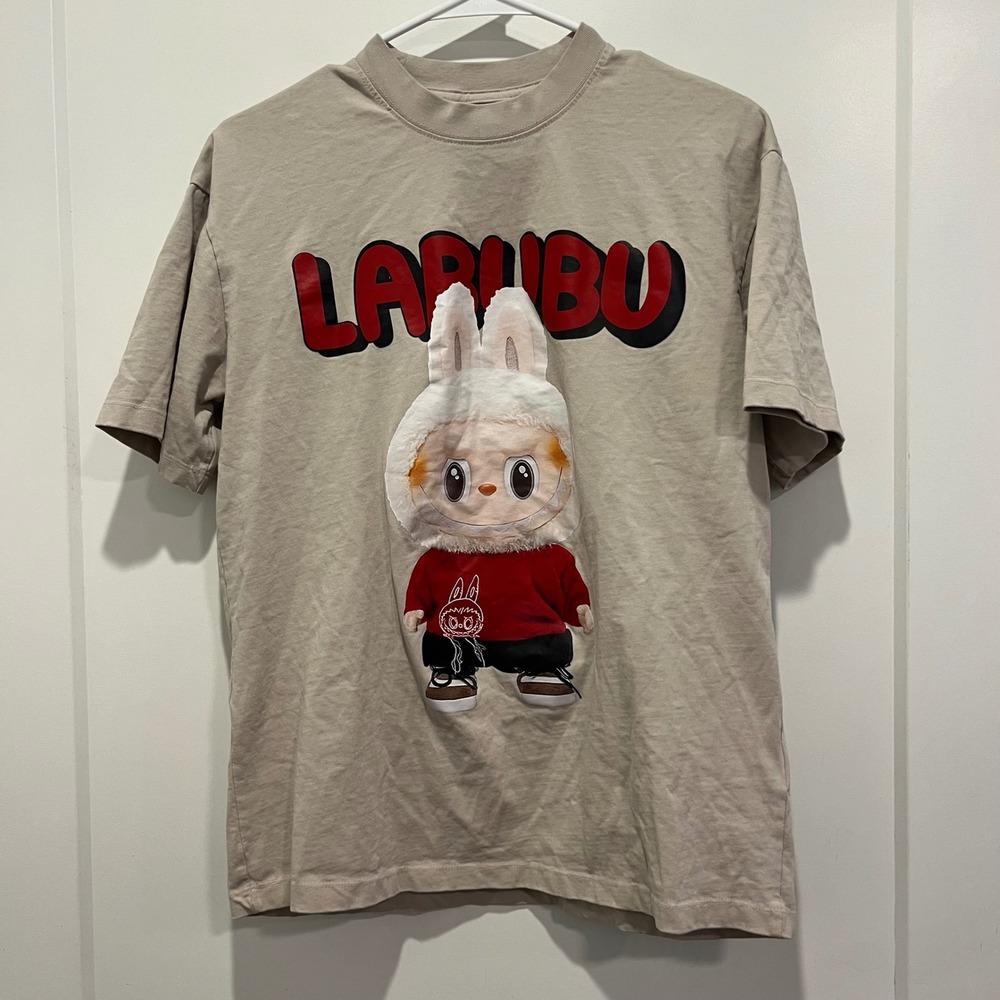 MLB Labubu Graphic Tee Khaki Tan Short Sleeve Crew Neck T-Shirt